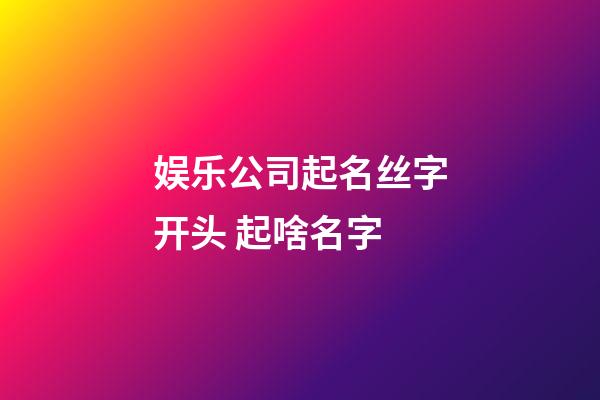娱乐公司起名丝字开头 起啥名字-第1张-公司起名-玄机派